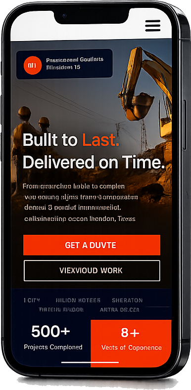Alpha Bravo Construction website shown on a phone